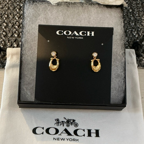 🆕 Coach Signature C Logo Crystal Earrings-Gold Tone-NEW W/POUCH! - Picture 8 of 8